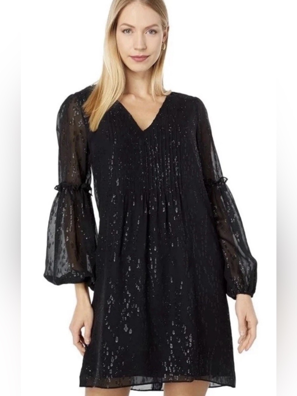 Lilly Pulitzer Cleme Silk Chiffon Black Metallic Party Dress Women Sz 12 Dressy